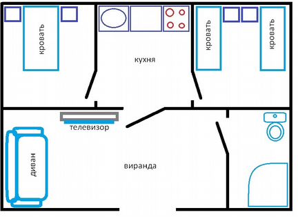 Комната 40 м² в 2-к, 1/1 эт.