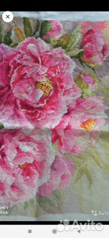 Пионы. вышитая картина. Ручная работа