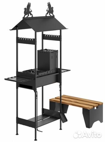 Мангал-гриль с крышей,скамейкой,кольцом под казан