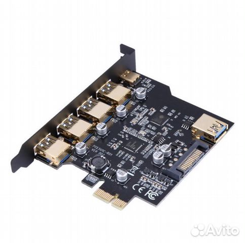 Плата расширения PCI-e на 1 USB-C + 4 USB-A 3.0