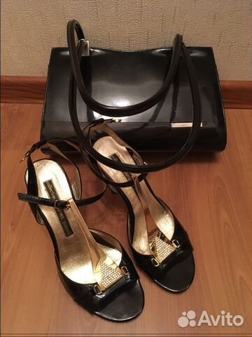 Чёрная лакированная сумка босоножки 38 размер наря