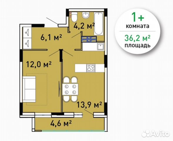 1-к квартира, 36.2 м², 9/14 эт.
