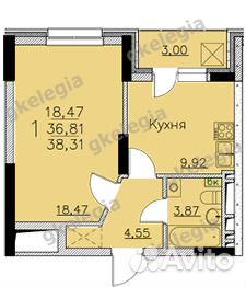1-к квартира, 38.3 м², 9/22 эт.