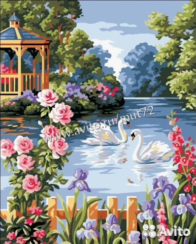 Картина по номерам 40*50 см Лебеди в райском саду