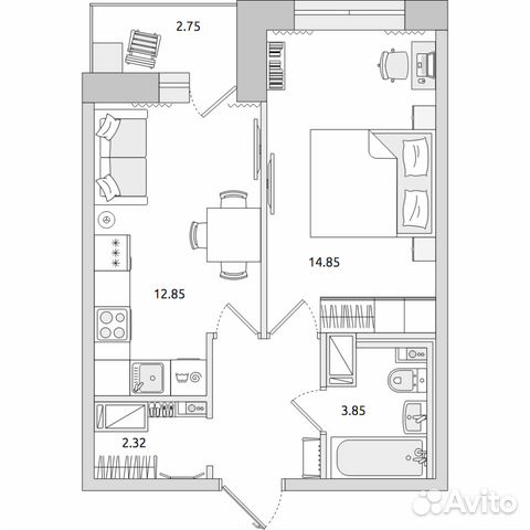 1-к квартира, 41.4 м², 5/17 эт.