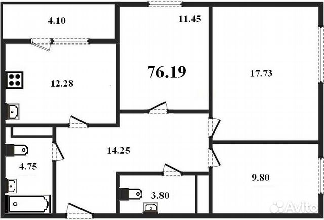 3-к квартира, 76.2 м², 7/14 эт.