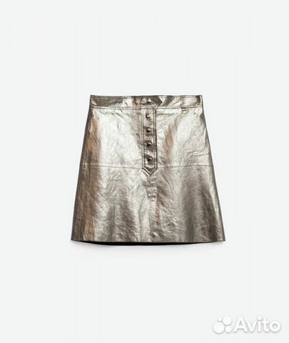 Безумно шикарная кожаная юбка серебрянная. Zara