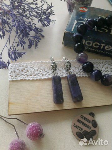 Серьги чароит, серебро