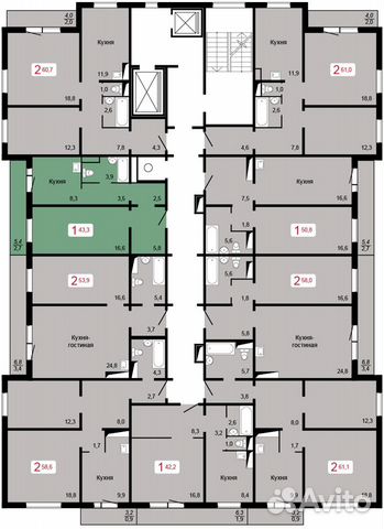 1-к квартира, 43.3 м², 10/17 эт. 1-к квартира, 43.3 м², 10/17 эт.