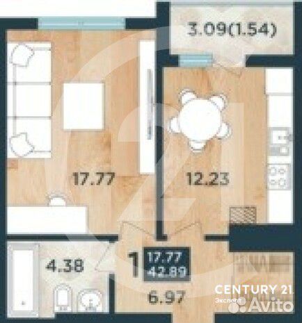 1-к квартира, 42.9 м², 2/9 эт.