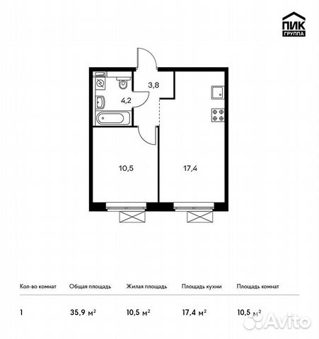 1-к квартира, 35.9 м², 14/15 эт. 1-к квартира, 35.9 м², 14/15 эт.