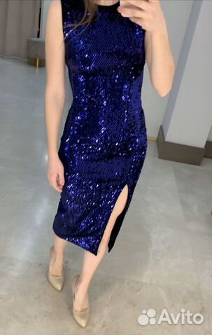 Платье вечернее с пайетками Золотой песок