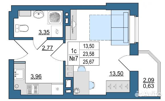 Студия, 26 м², 3/18 эт. Студия, 26 м², 3/18 эт.