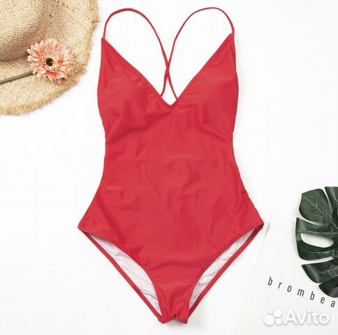 Новый слитный красный купальник