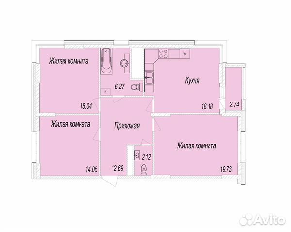 3-к квартира, 89.5 м², 23/25 эт. 3-к квартира, 89.5 м², 23/25 эт.