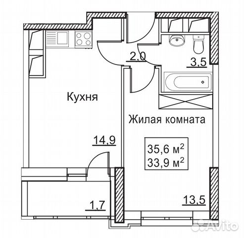 1-к квартира, 35.6 м², 18/22 эт. 1-к квартира, 35.6 м², 18/22 эт.