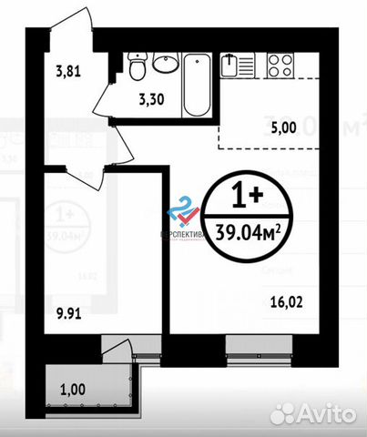 2-к квартира, 39 м², 8/16 эт.