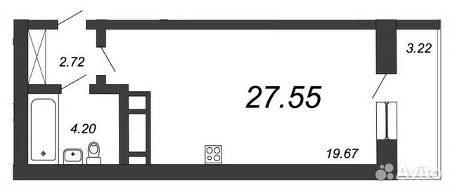 Студия, 27.6 м², 10/21 эт. Студия, 27.6 м², 10/21 эт.