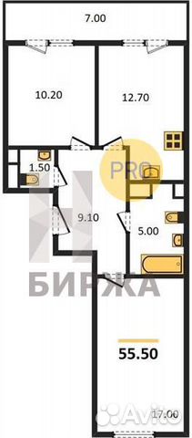2-к квартира, 55.5 м², 3/10 эт. 2-к квартира, 55.5 м², 3/10 эт.