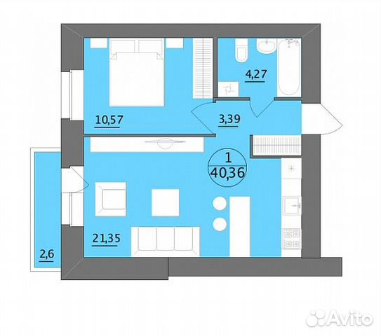 1-к квартира, 40.3 м², 9/12 эт. 1-к квартира, 40.3 м², 9/12 эт.