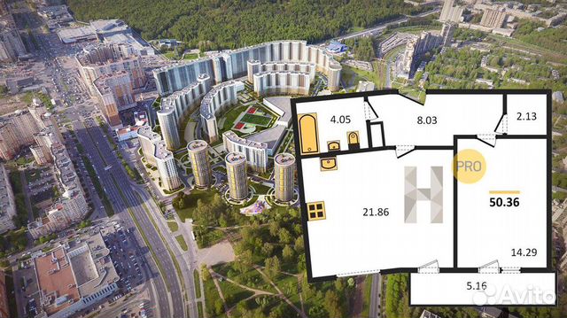 1-к квартира, 50.4 м², 5/21 эт. 1-к квартира, 50.4 м², 5/21 эт.