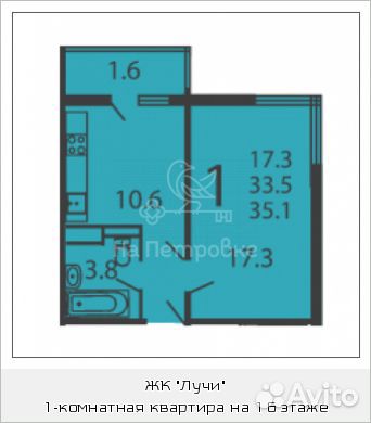 1-к квартира, 35.1 м², 17/19 эт. 1-к квартира, 35.1 м², 17/19 эт.
