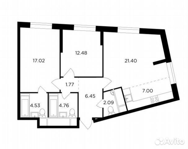 3-к квартира, 77 м², 21/27 эт.