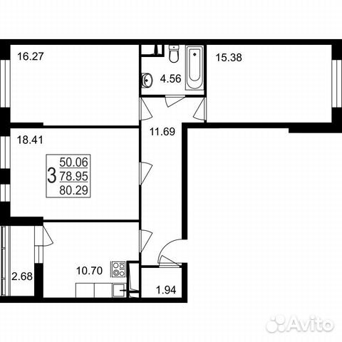 3-к квартира, 80.3 м², 5/8 эт.