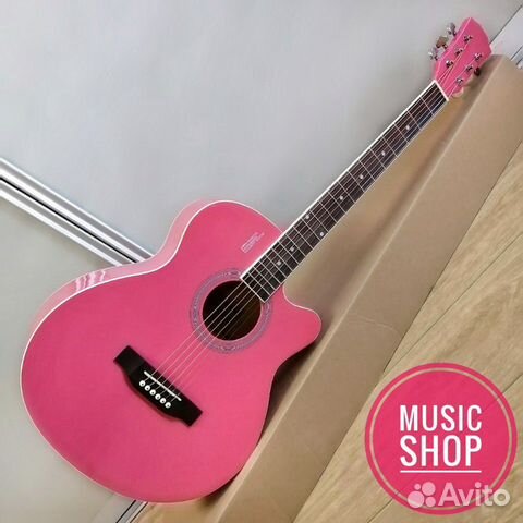 Гитара новая акустическая розовая