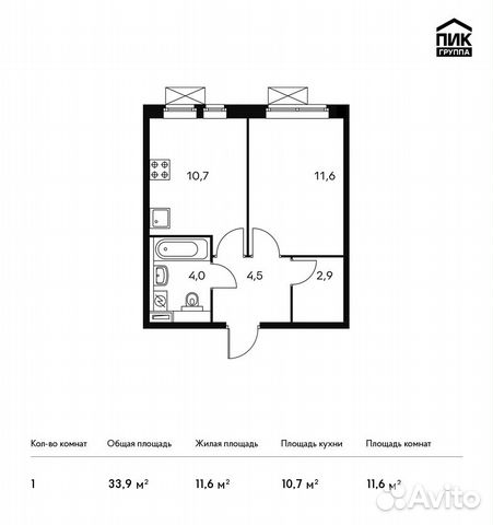 1-к квартира, 33.9 м², 2/25 эт.