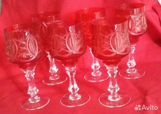 Винтаж СССР Красный хрустальные фужеры