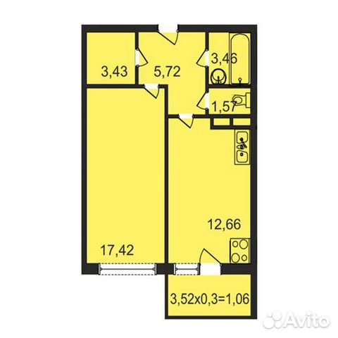 1-к квартира, 45.4 м², 2/17 эт.