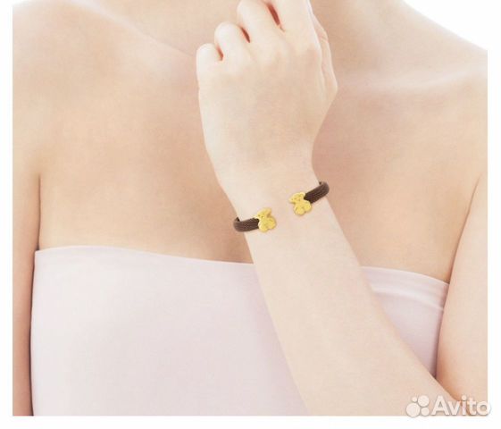 Браслет коричневый Tous Mesh с золотым медвежонком