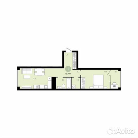 1-к квартира, 48.4 м², 6/16 эт.
