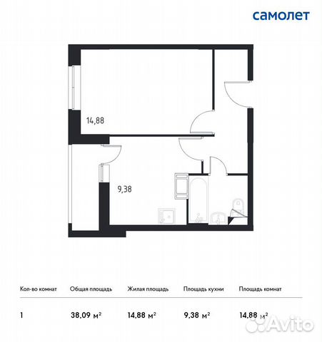 1-к квартира, 38.1 м², 9/17 эт.