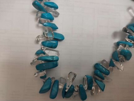 Бусы бирюза и кварц 90 см