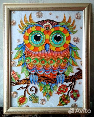 Картина витражная. Сова. 30*40 см. В раме