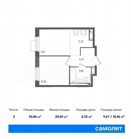 2-к. квартира, 33,9 м², 4/12 эт.