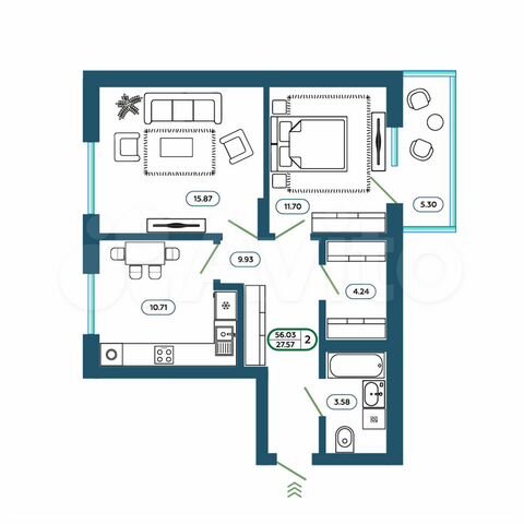 2-к. квартира, 61,1 м², 1/8 эт.