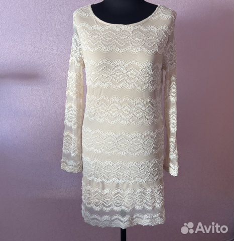 Бежевое платье кружевное New Look 46