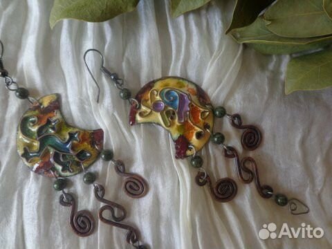 Стильные авторские серьги. Горячая эмаль