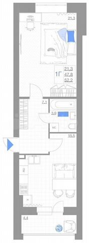1-к. квартира, 52,2 м², 2/5 эт.