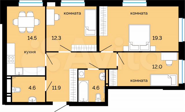 3-к. квартира, 79,2 м², 14/25 эт.