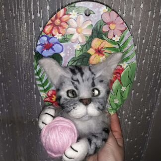 Картина -панно из шерсти, Кот 3D