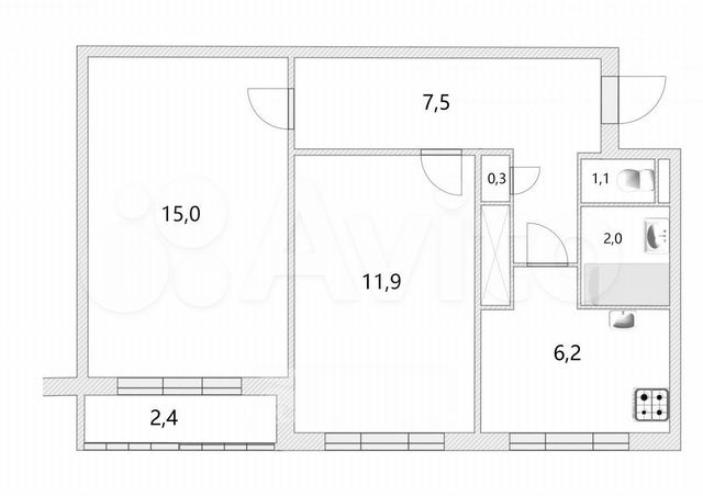 2-к. квартира, 44 м², 8/9 эт.