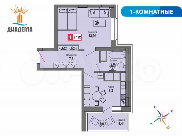 1-к. квартира, 37,3 м², 7/22 эт.