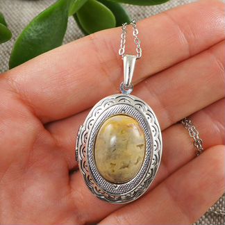 Медальон овальный Агат Lace медовый желто-бежевый