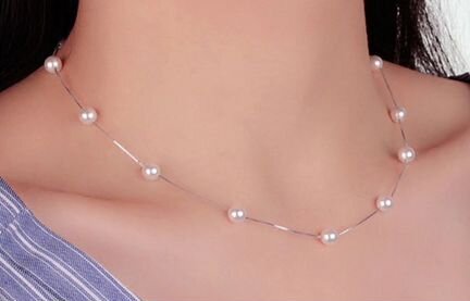 Серебряное колье-чокер с жемчужинами