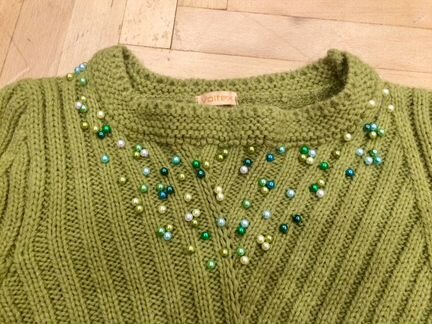 Пуловер/свитер теплый олива бусины р.44-46