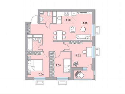 4-к квартира, 68.1 м², 21/24 эт.